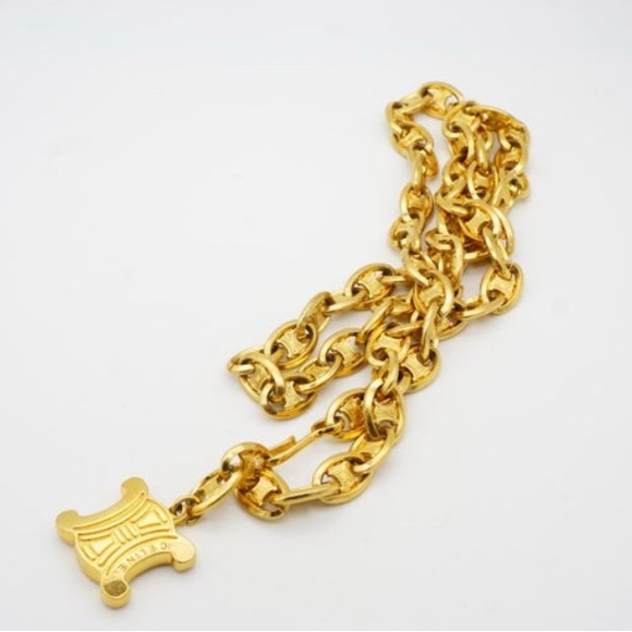 Celine Vintage Unisex Triumph Pendant Iconic Logo Chain Interlock Belt Necklace main image 5